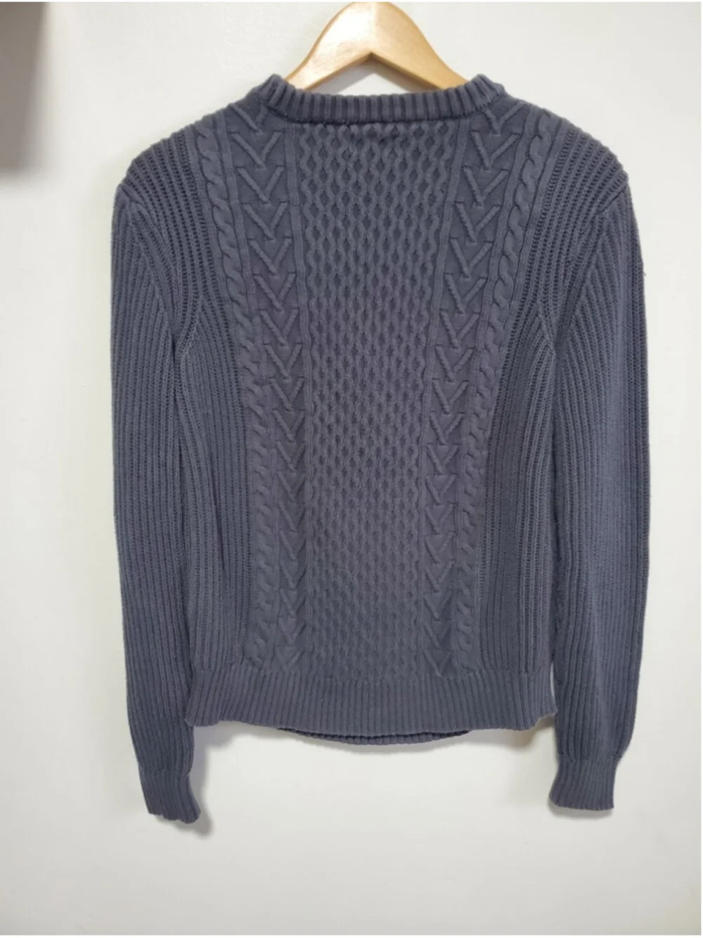 BUFFALO DAVID BITTON Cable Knit Fisherman Sweater Grey Small Crewneck Minimalist
